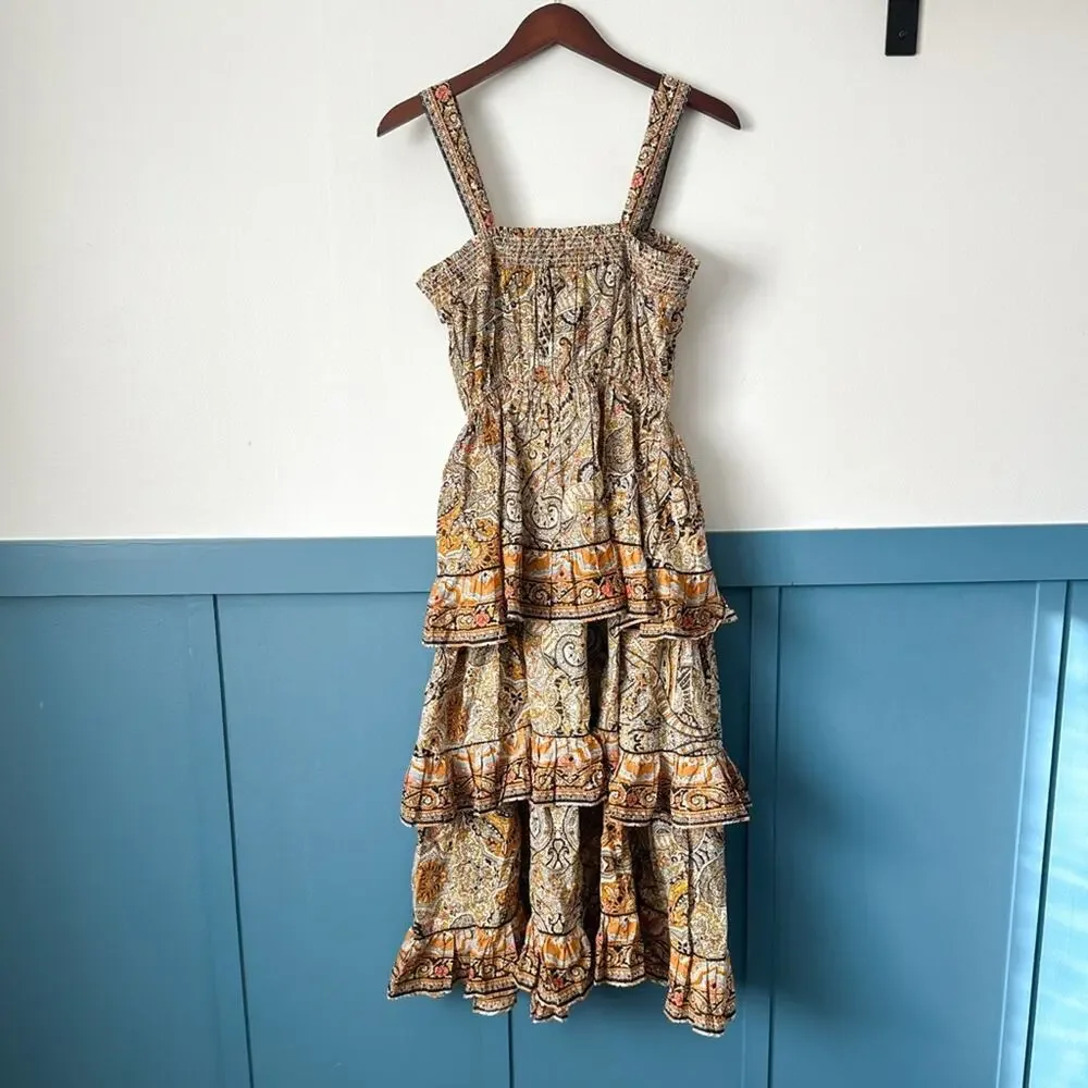 CLEOBELLA Rosalie Boho Midi Dress SZ MEDIUM Tiered Ruffle Paisley Kaleidoscope - Picture 4 of 8